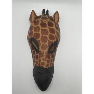 Vtg Wood Hand Carved Giraffe Mask/Wall Hanging